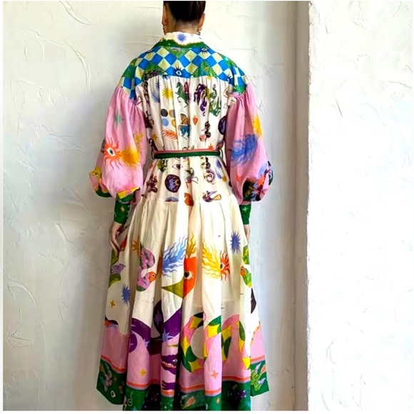 Boutique drop waist balloon sleeved midi dress NWOT size M (8/10) - Picture 3 of 13